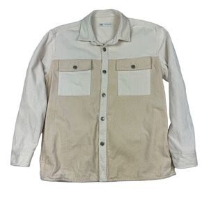 Zara Men's Beige Shacket Size L Ribbed Corduroy Button-Up Casual